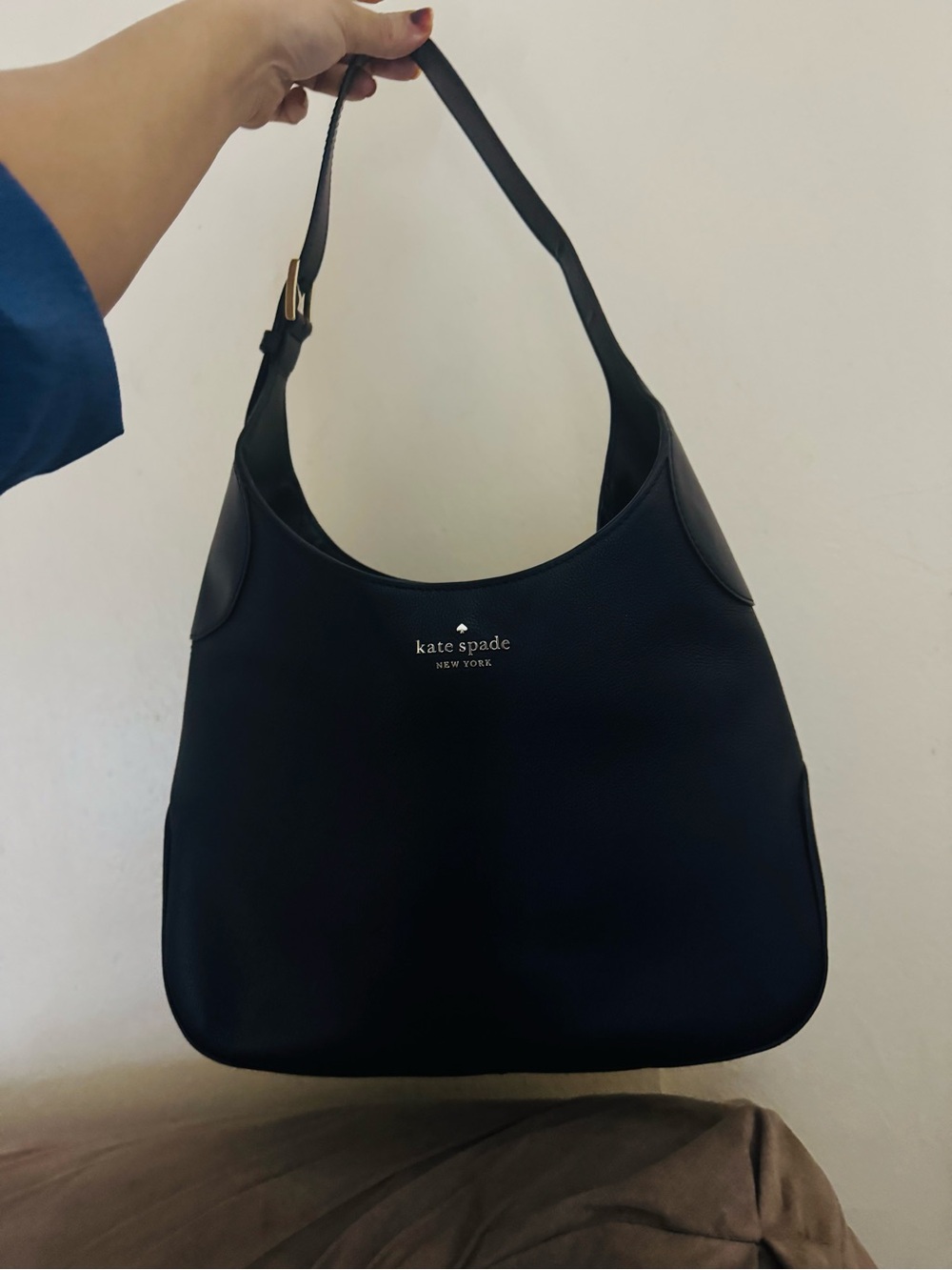 kate spade Black Leather Shoulder Bag with Gold Accent